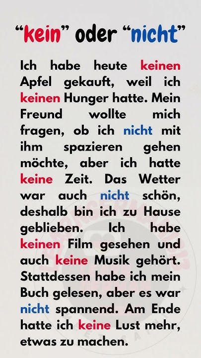 Kein oder Nicht? Einfach erklärt in 60 Sekunden | Deutsch Grammatik DeutschLernen | A1-B1 #lernen